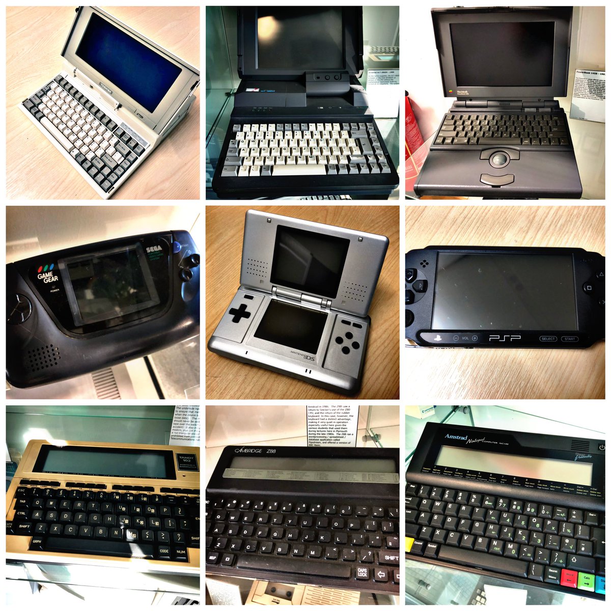 SWRetroComp's tweet photo. This week’s #RetroEnnead offers you the #T1200, #ALT386SX, #PowerBook, #GameGear, #NintendoDS, #PSP, #Model102, #Z88 and #NC100.  Choose a line of 3 and lose the rest! #RetroComputing #ComputerHistory #RetroGaming #VideoGames https://t.co/hwstFSsfCD