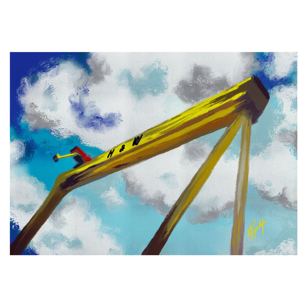 It's a big yellow crane so it is!

One of a pair, Samson or Goliath?
Belfast's most recognisable sight. 
140m wide the pair have been part of Belfast's skyline for decades. 

As always available from my Etsy shop
artbyloisbrady.etsy.com/listing/158360…

instagram.com/artbyloisbrady