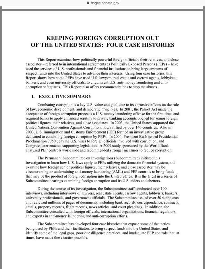 RajiDraj's tweet photo. KEEPING CORRUPTION OUT OF THE UNITED STATES: FOUR CASE HISTORIES.

The report of US Senate that nailed Atiku Abubakar.

This is the opening post on the US report of monumental fraud perpetrated by the Presidential candidate of the PDP in 2023, Alh. Atiku Abubakar @atiku.

Thread https://t.co/vQfvF4FBNB
