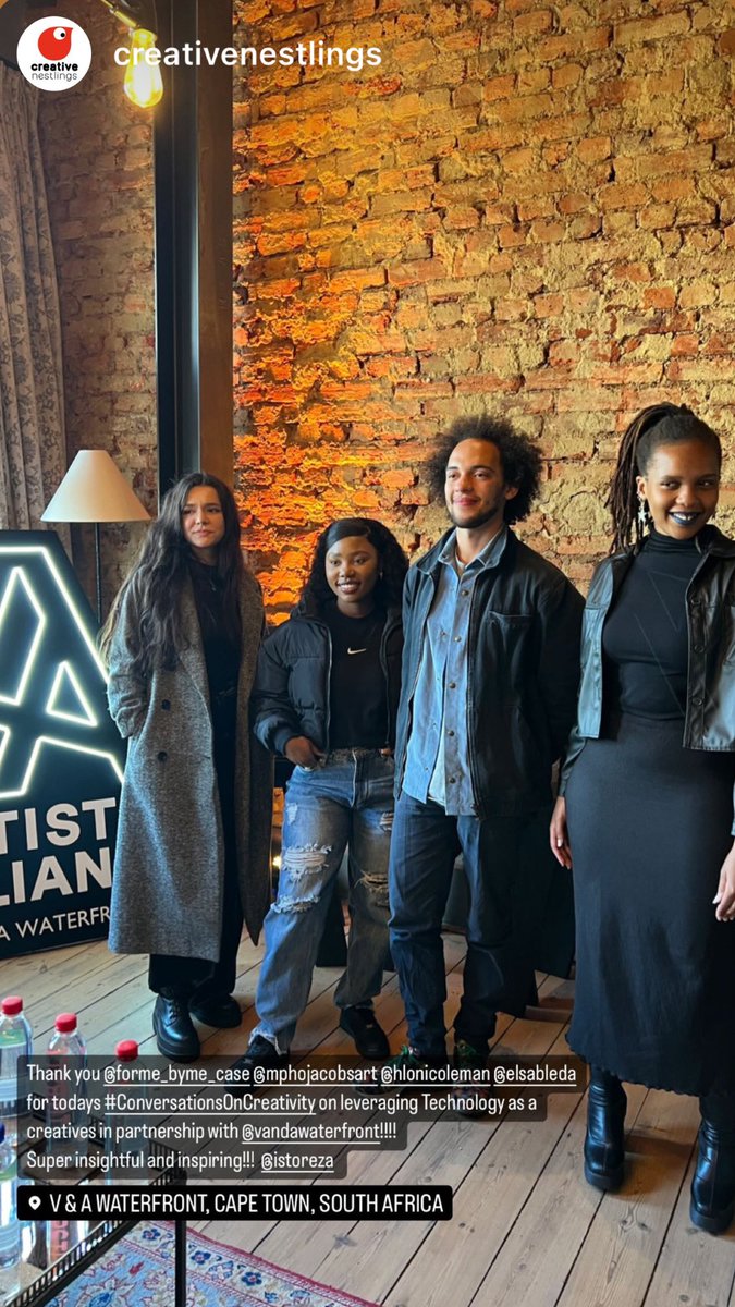 mphojacobsart's tweet photo. Being part of the “Leveraging technology as a creative” panel for The Creative Nestlings and the V&A Waterfront's Artist Alliance #ConversationsOnCreativity event series yesterday was wonderful. Thank you to @creativenestlin for having me as a guest speaker ✨ https://t.co/Wpna6B1T7V