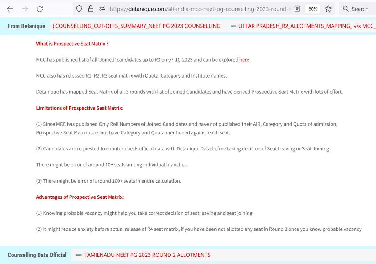DETANIQUE (NEET Counselling Data Portal) tweet media