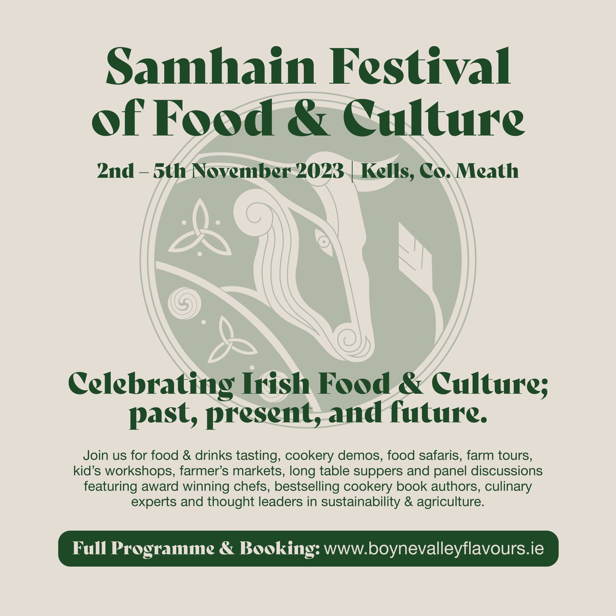 Cookery Demos at #SamhainFestivalKells- we will welcome some of Ireland's most talented chefs & cookbook authors to this year's festival with 🔸Darina Allen 🔹Paul Flynn 🔸Kevin Dundon 🔹Conor Spacey 🔸Denis Cotter 🔹Richie Castillo & Alex O’Neill Book now bit.ly/3rExZ7U