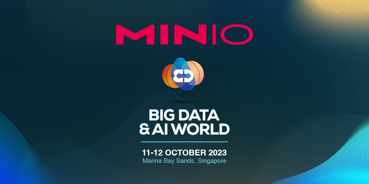 Minio's tweet image. We are in Singapore this week (where we just opened an office!) for #TechWeekSingapore. If you are attending #BigDataAIWorld stop by our booth (M35) to learn why MinIO is foundational tech for #AI and #datalakes.