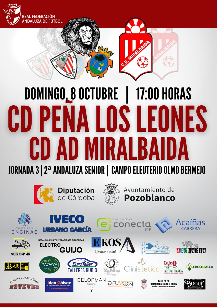 LosleonesPZB's tweet photo. 📌 🆂🅴🅶🆄🅽🅳🅰 🅰🅽🅳🅰🅻🆄🆉🅰
#MATCHDAY
🆚 @CDMiralbaida
⚽ Jornada 3 | 2ª Andaluza
🗓️ Hoy | 17:00h.
🏟️ Campo Eleuterio Olmo
➡️ Pide tu abono en taquilla 🎟️⚽
¡Vente! 🤜🏼🤛🏼
#NosVasAVerVolver 💥🔃 https://t.co/JaF8RUgSgp