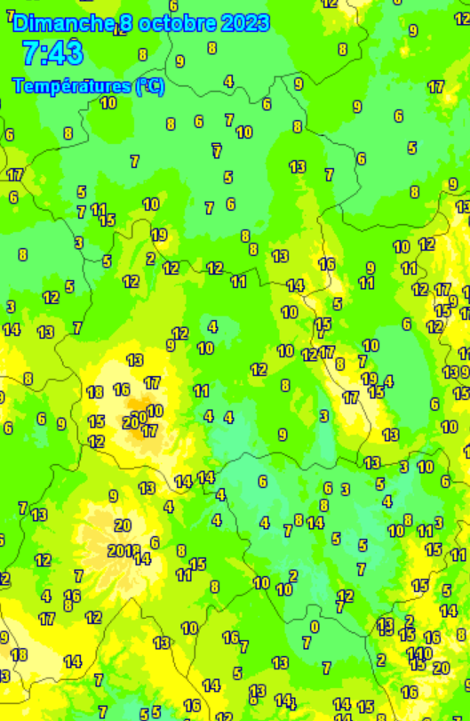 FabienJubertie's tweet photo. Incroyable les températures de ce matin 7h en Auvergne en raison :
- de l'ampleur des inversions entre secteurs de montagne vs bassins, vallées, plaines;
- du niveau de ces températures en montagne : 20°C au Claux (15, 1040m), à Mandailles (15, 1050m), Chastreix, 63 (1385m)! https://t.co/WjXhJZLPMQ