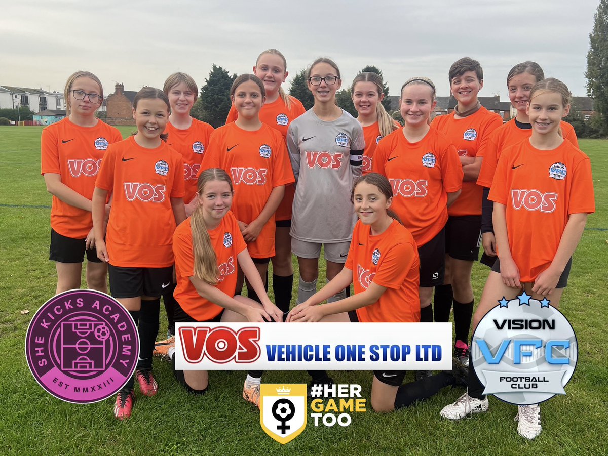 SheKicksAcad's tweet photo. A massive thank you to the #VisionVarsities team sponsors Vehicle One Stop Ltd for their sponsorship &amp; support. Today it was their turn to wear their new &amp; very smart away kits. @HerGameToo #grassrootsfootball #WeOnlyDoPositive https://t.co/TrnYbjHqPt