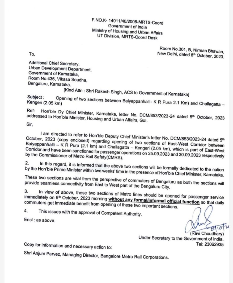 Tejasvi Surya (@tejasvi_surya) on Twitter photo Within 2 days of GoK & BMRCL's request to MoHUA, UoI for a formal inauguration date, PM Sri <a href="/narendramodi/">Narendra Modi</a> mandates an immediate start to #PurpleLine services, bypassing VIP ceremonies.
Services begin tomorrow!🚆🙏
#CitizenFirstNotVIP Within 2 days of GoK & BMRCL's request to MoHUA, UoI for a formal inauguration date, PM Sri <a href="/narendramodi/">Narendra Modi</a> mandates an immediate start to #PurpleLine services, bypassing VIP ceremonies.
Services begin tomorrow!🚆🙏
#CitizenFirstNotVIP