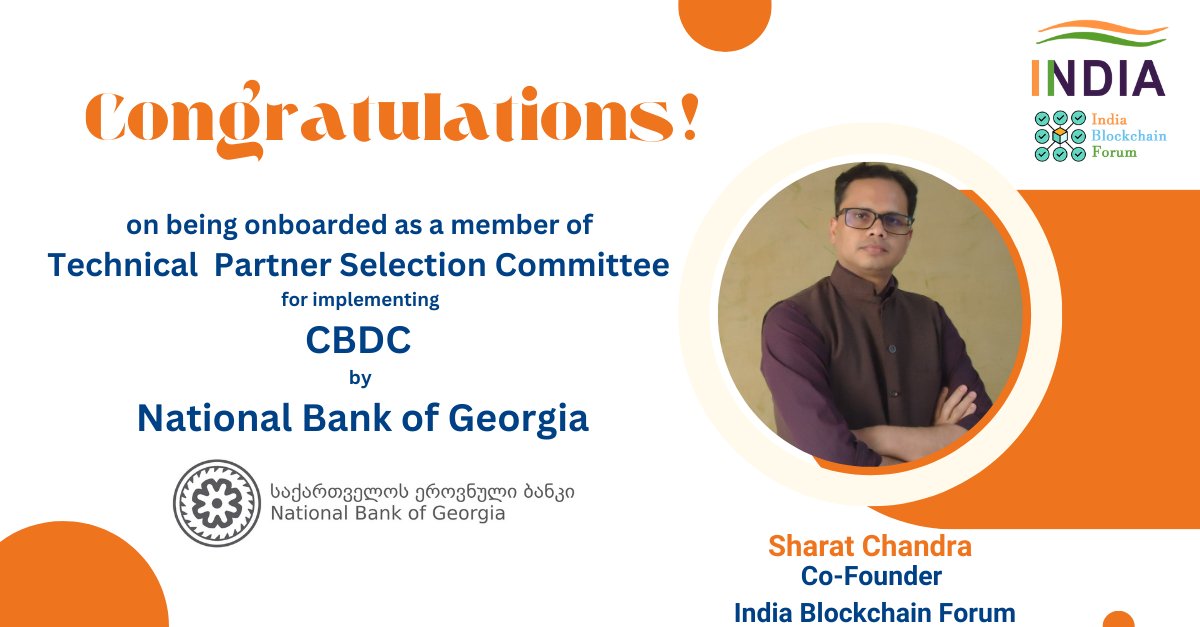 congrats <a href="/DLTevangelist/">Sharat Chandra</a> for being onboarded as member of Partner selection  committee for implementing CBDC by Bank of Georgia
linkedin.com/posts/indiabcf…