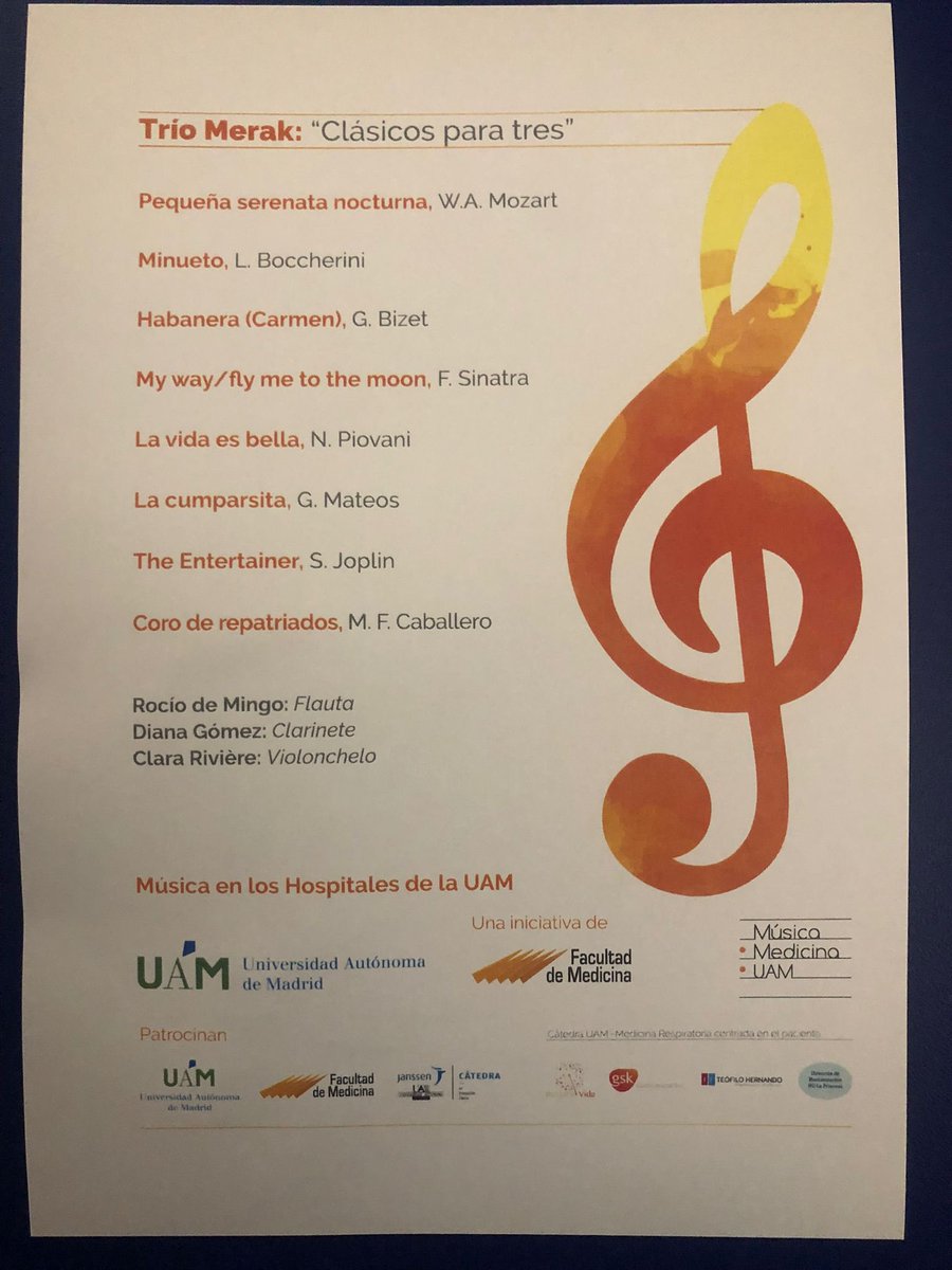 PilarAlaguero's tweet photo. Retomamos conciertos en #HospitaldeLaPrincesa, iniciativa de la UAM. Este domingo “Trío Merak” en planta 5 y 6. Acercando la música a nuestros pacientes, facilitando su estancia y recuperación 🎼🎶
@UrgMarisa 
@EzamoraGarc
@tatatorres1515
@MontePerdido31
@Monica_DelSan 
👏👏👏 https://t.co/7bnDbzyciY
