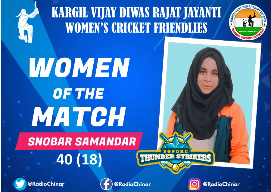 FatimaD75261608's tweet photo. Congratulations to #Snobar for being named Women of the Match, showcasing her talent and skill on the field! #Kashmir #Womencricket #WomenofTheMatch #IndianArmy @RadioChinar @NorthernComd_IA https://t.co/ydqZnuTvAP