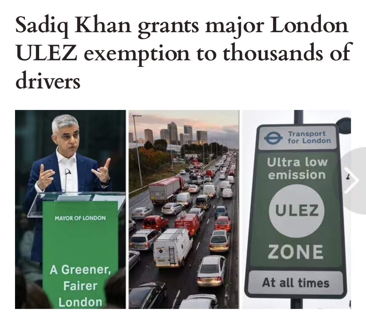 PhoneixReloaded's tweet photo. SADIQ KHAN IS QUIETLY ALLOWING MUSLIMS EXEMPTION FROM PAYING ULEZ CHARGES !

cases where it is absolutely necessary to travel such as medical emergency or prayer for the minority religions are exempt.

Khan says its essential for minority religions to be able to reach their place of worship, but this only extends to Muslims.

This information quickly was scrubbed from the internet but even on the REUTERS fact check it still indirectly admits that what I have stated is true.

Khan is a member of the global organised crime syndicate known as the the WEF & is working hard to meet their goals.

The WEF aim to achieve numerous objectives by 2030.

No meat
No dairy
No personal transport
15 minute city prisons
UBI

Khan has links with the Muslim extremist group Al-Muhajiroun and many other terrorist extremist groups.

Before Khan became Mayor of London he was a lawyer that worked for Muslim extremists that have been arrested.

Sadiq Khan was the consultant lawyer for the captured 9/11 Al Qaeda terrorist Zacarias Moussaoui.

Sadiq Khan Was Consultant For 9/11 Conspirator, Defended Louis Farrakhan.

#JAILtheWEF #ENDtheNWO