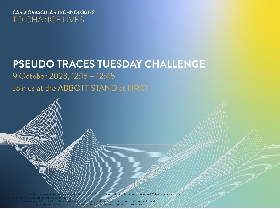 Join us at this year’s #HRC for another gripping Pseudo Pseudo Traces Tuesday challenge on Monday the 9th of October at 12:15-12:45 on the Abbott stand.

#ProudToBeAbbott #PatientCare #PatientOutcomes #MedEd #HRC2023