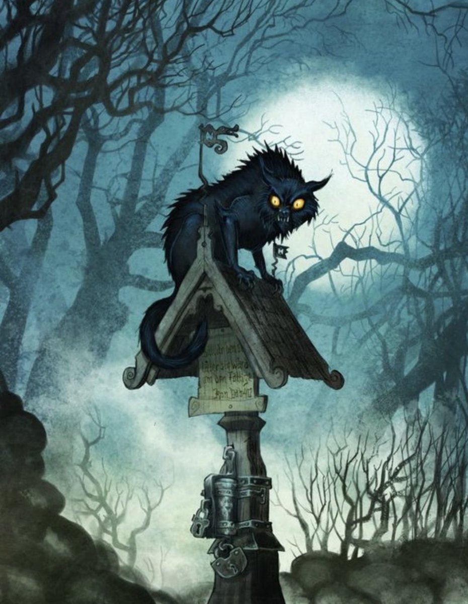 TitaniasRealm's tweet photo. In Scandinavian folklore, the Church Grim (Kirkegrimen) is a monstrous animal-like creature that guards churches and graveyards. The Church Grim keeps order in the graveyard at night and chases away graverobbers. 

Art by Johan Egerkrans https://t.co/cR1LpVA29i