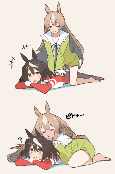 「ダ、ダイヤちゃん。これってどういうマッサージなの??(無垢)」 #キタサンブラック #サトノダイヤモンド #ウマ娘プリティーダービー #ウマ娘