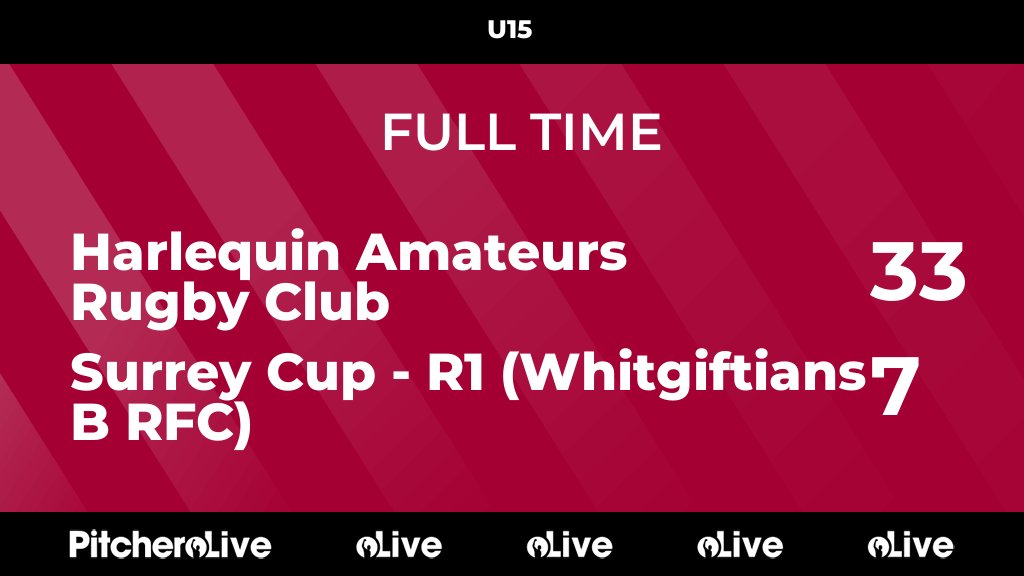 FULL TIME: Harlequin Amateurs Rugby Club 33 - 7 Surrey Cup - R1 (Whitgiftians B RFC)
#HARSUR #Pitchero
harlequinrugby.co.uk/teams/40225/ma…