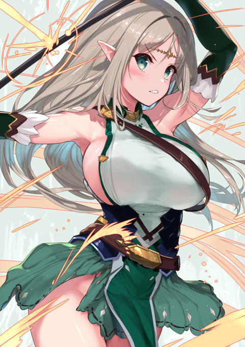 戦うエルフさんまた描きました 