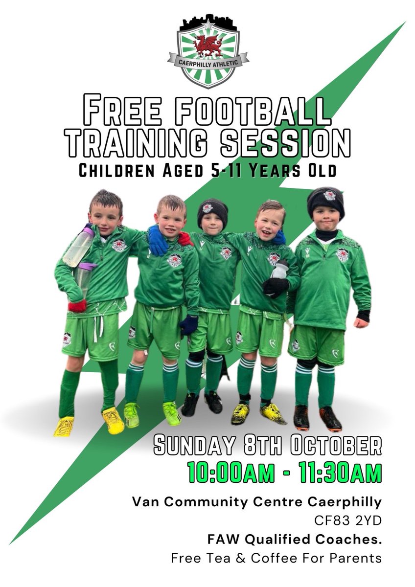 CaerphillyAFC's tweet photo. This morning we held a free session for children at Van Caerphilly Community Centre, and all the players that turned took home a Nike football to practise what they learnt. 👏🏻⚽️

Hope everyone enjoyed and we hope to see some of the players again in training soon. 🤞🏻

#TheAs 💚 https://t.co/0vST87szY0