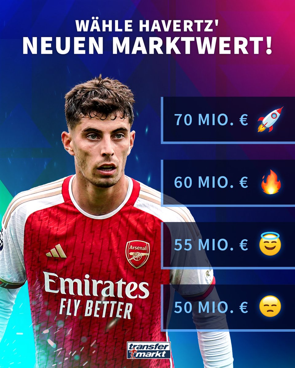 Transfermarkt's tweet photo. Am Montag kommt das #PremierLeague-Update! 🔜🏴
Was wohl bei Kai #Havertz passiert … 🤔
#Arsenal #TMmarktwerte #Transfermarkt https://t.co/sVT7tXbhQe