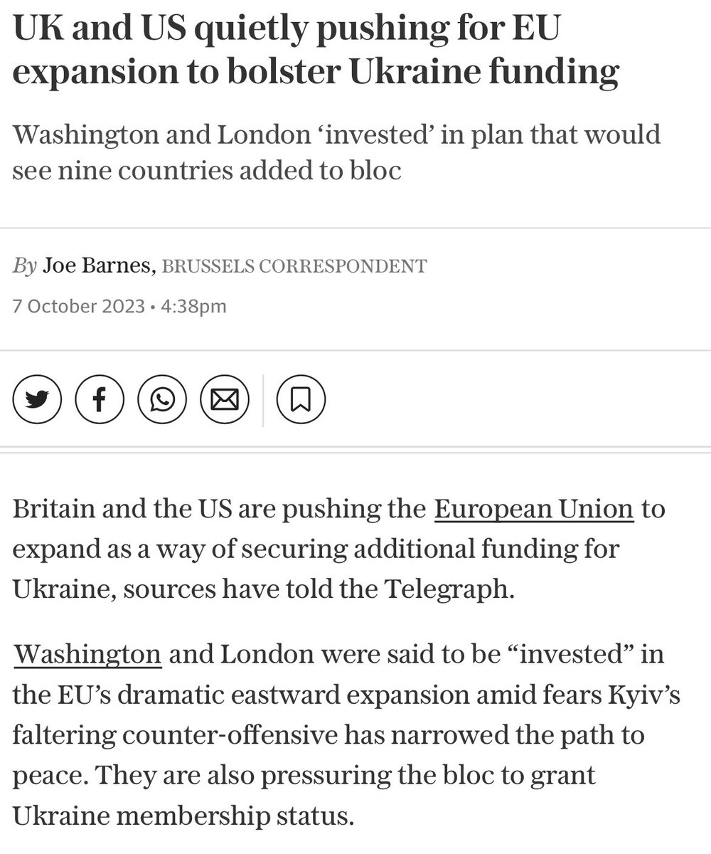 edwinhayward's tweet photo. Interesting story in the Telegraph.

Apparently Britain is putting its diplomatic weight behind Ukraine's EU membership bid, but is having to do so covertly because the cognitive dissonance with Brexit would be too unbearable if it were to do so overtly.
https://t.co/Z0iZ3dKbC7 https://t.co/tzt6Dt1ayR