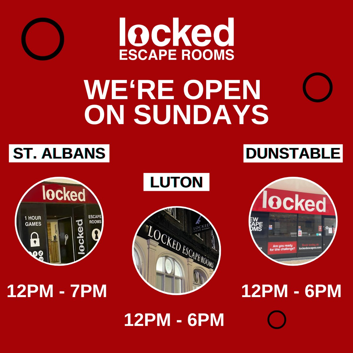 Are joining us today? 

Our escape room experiences are the perfect activity to end your week with  🙌

Visit our website to book your slot today!

📍Dunstable, Luton &amp; St Albans
🌐 linktr.ee/LockedEscapes