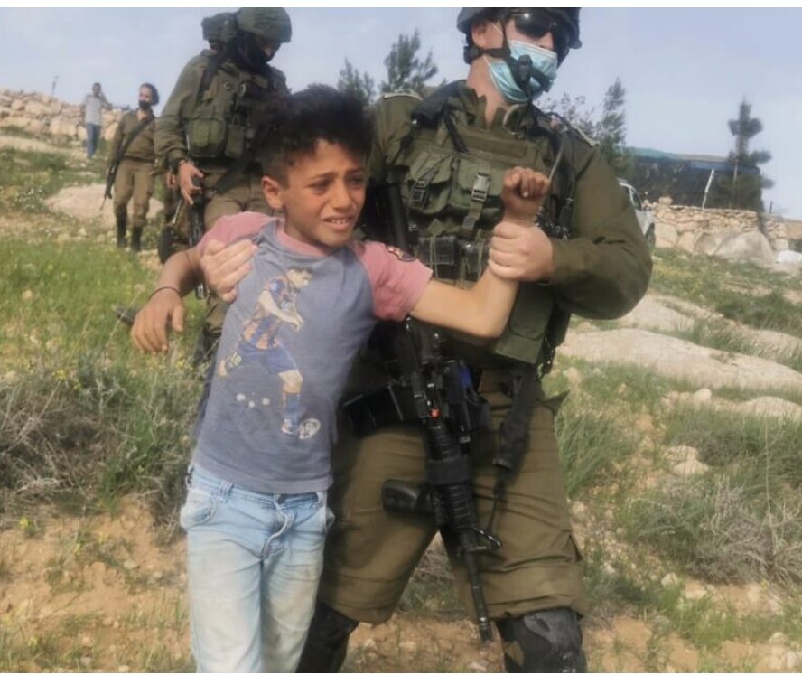 Remroum's tweet photo. If Israel was so against the abduction of children, it wouldn’t abduct Palestinian children on a daily basis

It wouldn’t throw them in dungeons &amp; torture them as human rights reports confirm

The occupier wants to target and abuse kids, then pretend its own policies don’t exist https://t.co/MwYELuynG7