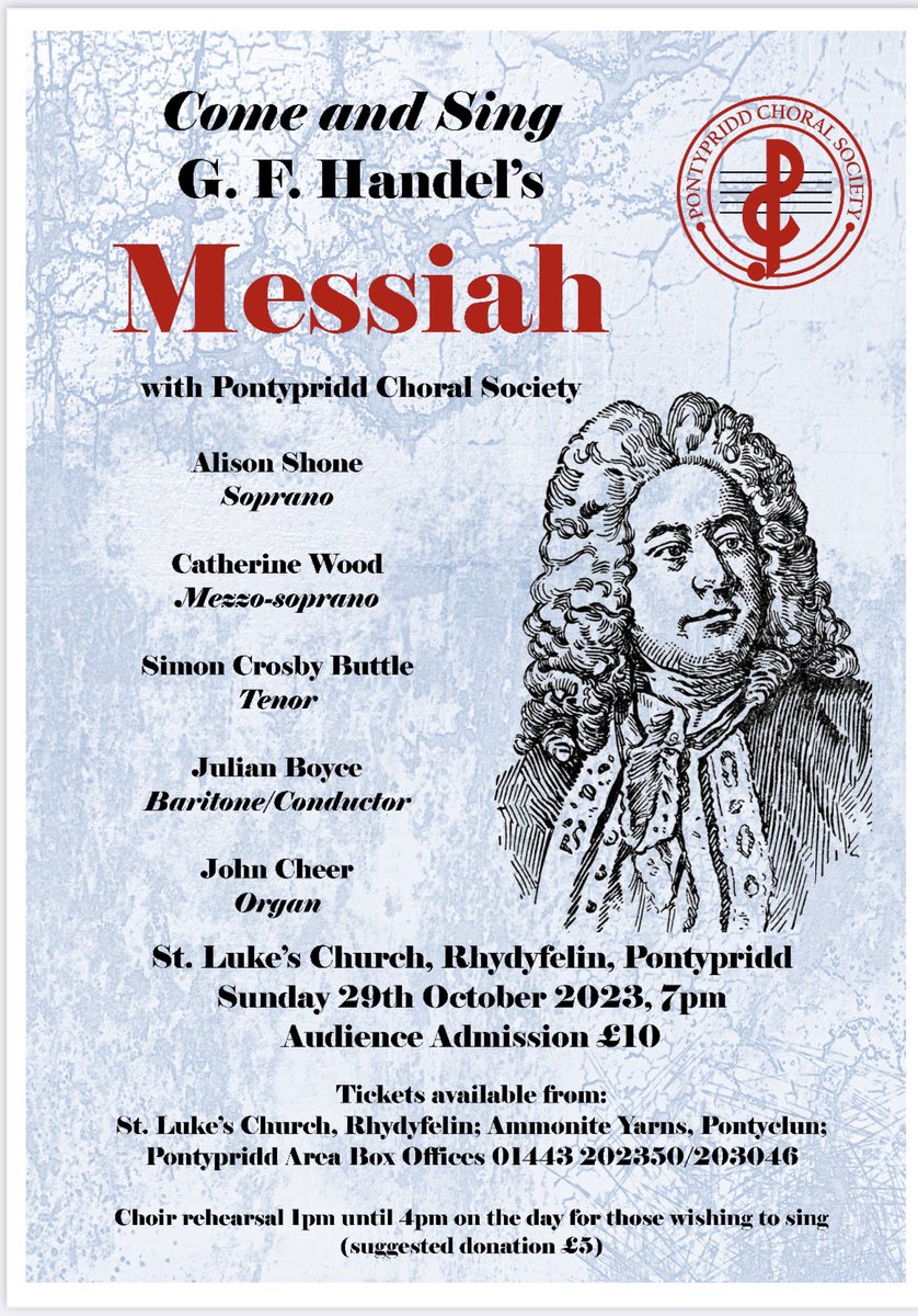 Fancy singing in a choir but not sure if it’s for you? Why not give it a go with our Come and Sing Handel’s Messiah with Pontypridd Choral Society on October 29th!