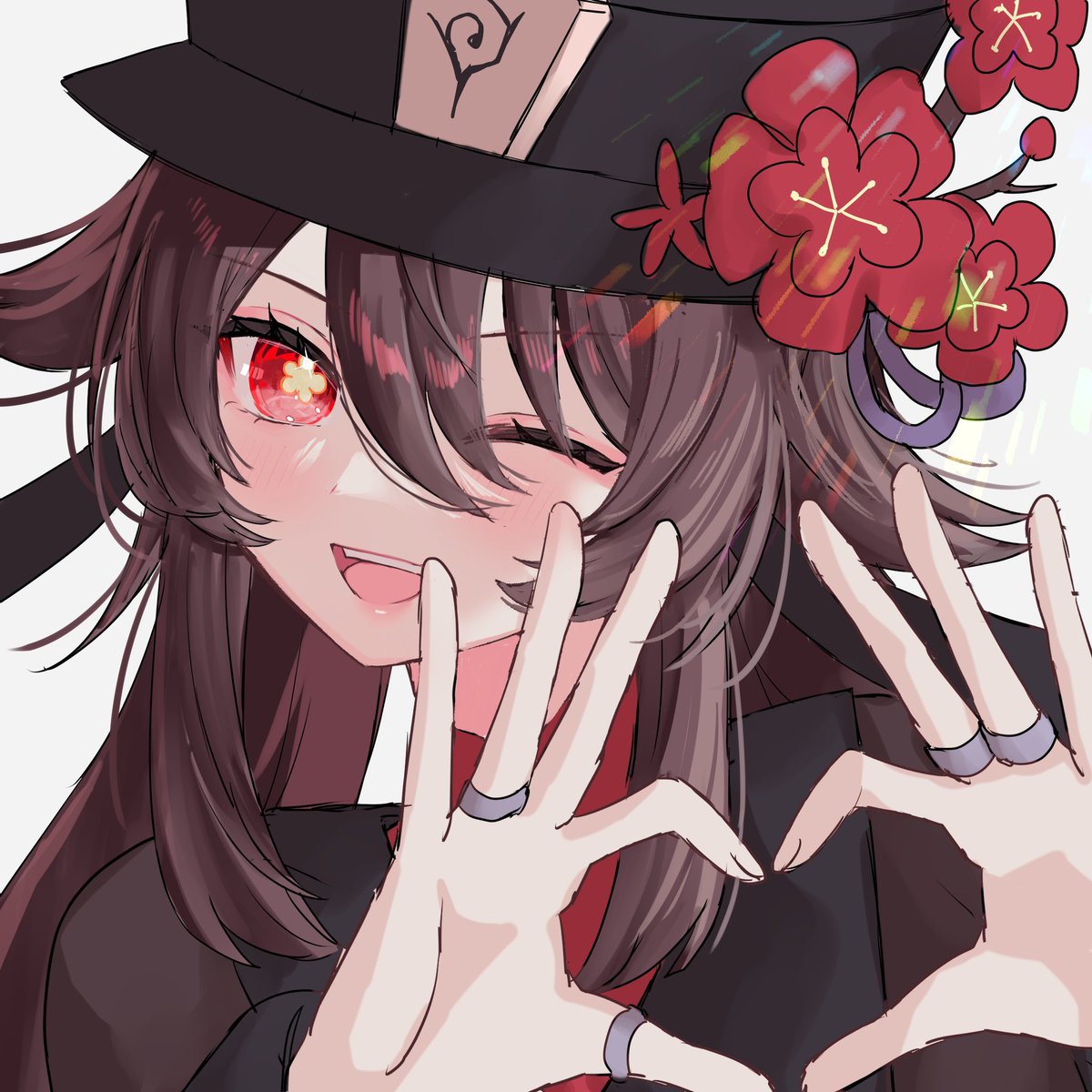 hu tao (genshin impact) 1girl ghost hat red eyes jewelry brown hair symbol-shaped pupils  illustration images