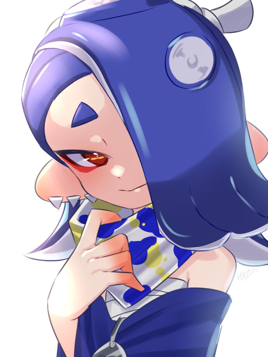 1girl solo octarian poncho tentacle hair blue hair white background  illustration images