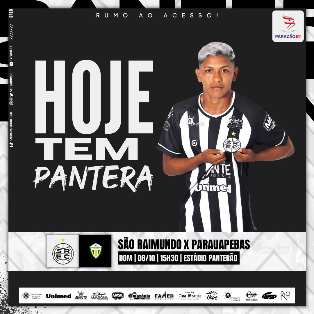 saoraimundo's tweet photo. HOJE TEM PANTERA no primeiro confronto das quartas de finais do Campeonato Paraense Série B1 🚀 São Raimundo x Parauapebas, às 15h30 no Estádio Panterão.
#avantePantera em busca da vitória! 🩶
#saoraimundo #omaiordotapajos #campeonatoparaense #futebol https://t.co/U3zlIWIngo