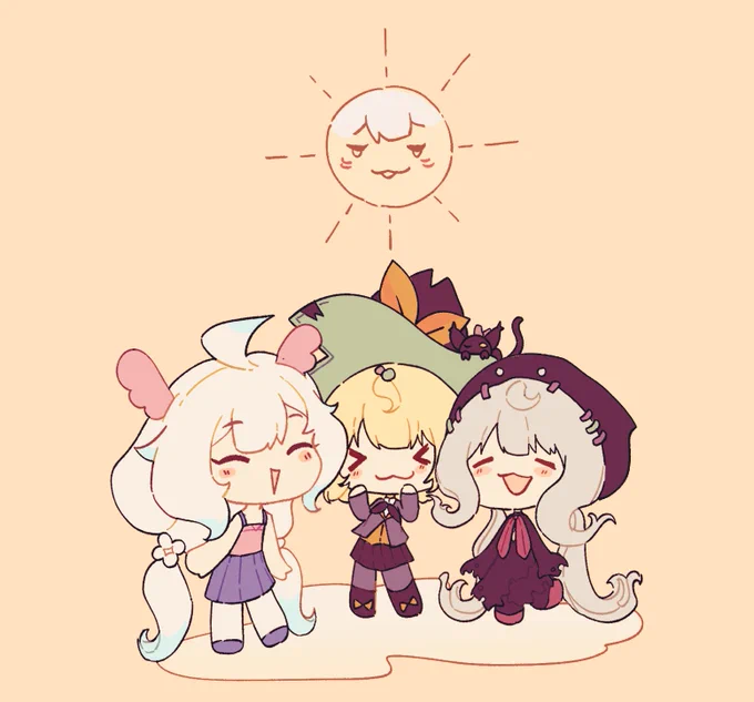 Happy 2nd-anniversary Ethyria!!!  only got time to do a smol doodle but I'm thrilled to be with you girls for another year~!! (fulfilled mom's wish to be the sun in the page xD)#DrawMillie #Palouette #Reimural #DrawKosaka 