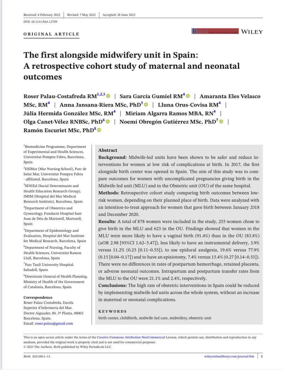 Por más #centrosdenacimiento. Felicidades a nuestr@s compañer@s @roser_palau, @rescuriet y a todo su equipo. #evidence #midwifery