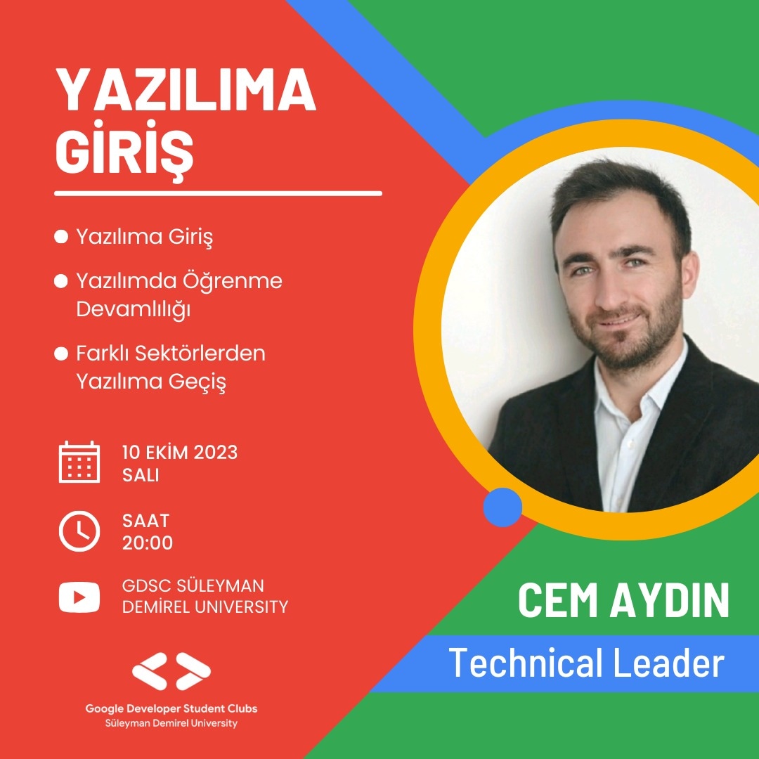 Herkese merhaba GDSC SDU ailesi, yazılım meraklılarını buraya alalımmm🤩 
Peopleoma teknik lideri Cem Aydın 10 Ekim Salı saat 20.00 de YouTube kanalımızda bizlerle. 
Soru cevap şeklinde ilerleyecek olan etkinliğimizde sizler de katılım göstererek sorularınıza cevap bulabilirsiniz