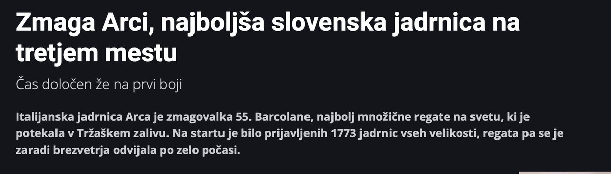 Se prosim popravi na Barkovljanko? Zaradi prijateljev zamejcev, ne zaradi drugega.  <a href="/rtvslo/">📱MMC RTV Slovenija</a> 
.
Barcolana = Barkovljanka
Barcola = Barkovlje
Piazza Unita = Veliki trg

Tku sa naprej;)