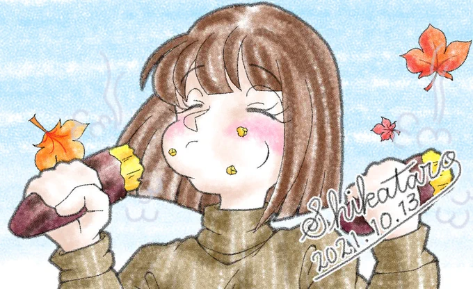 そろそろお芋の季節が始まりそうだ みたいな感じ 過去絵 #イラスト #オリジナル #CintiqPro13 #CLIPSTUDIOPAINT