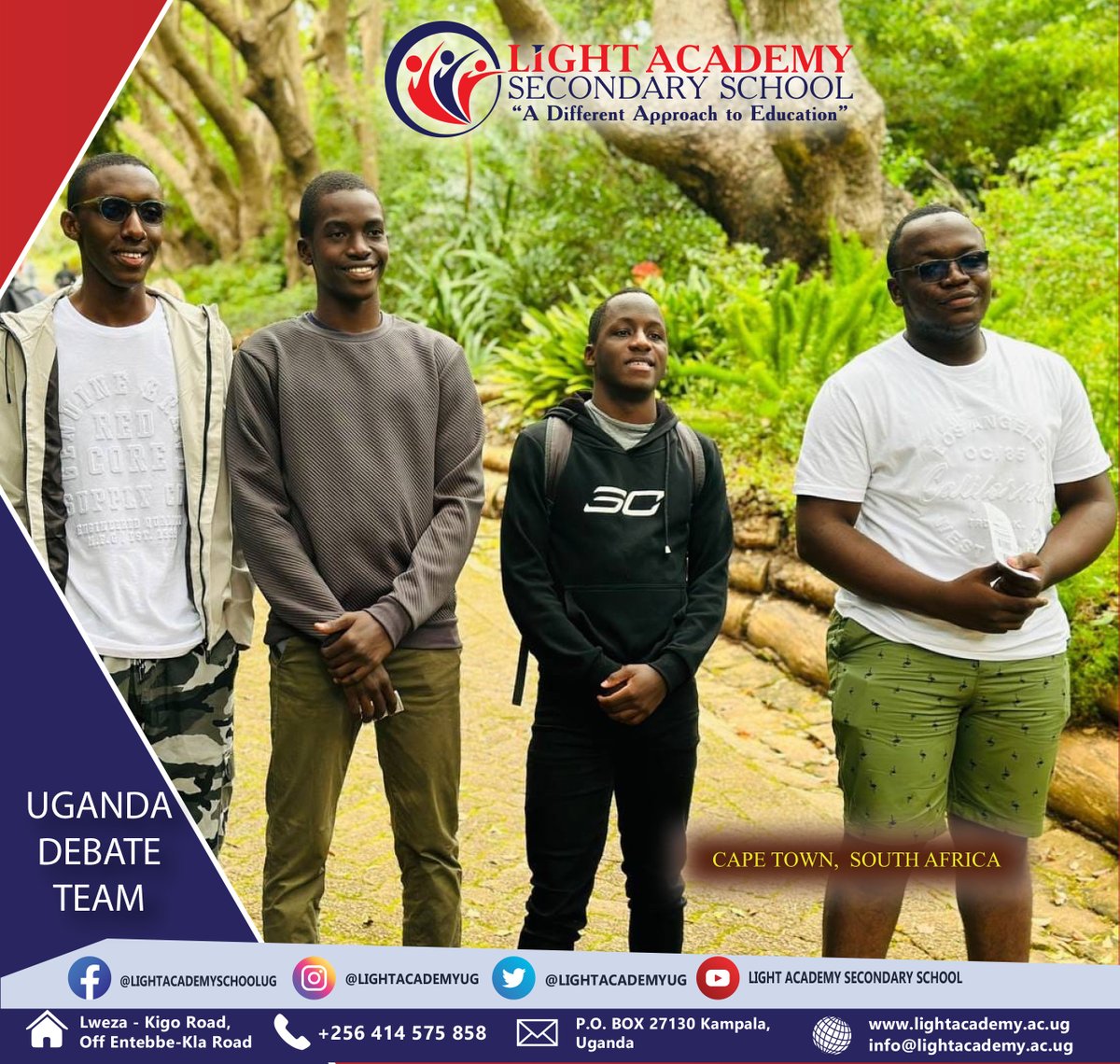 LIGHTACADEMYUG's tweet photo. Light Academy S.S Debate Club students are in South Africa participating in the Pan-African Debate Championship 2023. Besides the debate events, they will also go on a tour of various Historical sites. We wish them the best. #lightacademy s.s #adifferent approach to #education https://t.co/8rgjAK6k8E