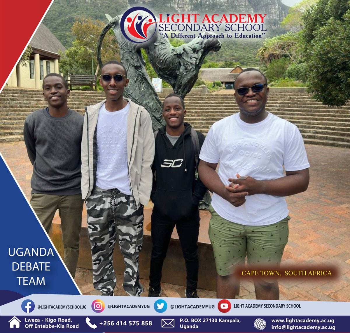 LIGHTACADEMYUG's tweet photo. Light Academy S.S Debate Club students are in South Africa participating in the Pan-African Debate Championship 2023. Besides the debate events, they will also go on a tour of various Historical sites. We wish them the best. #lightacademy s.s #adifferent approach to #education https://t.co/8rgjAK6k8E