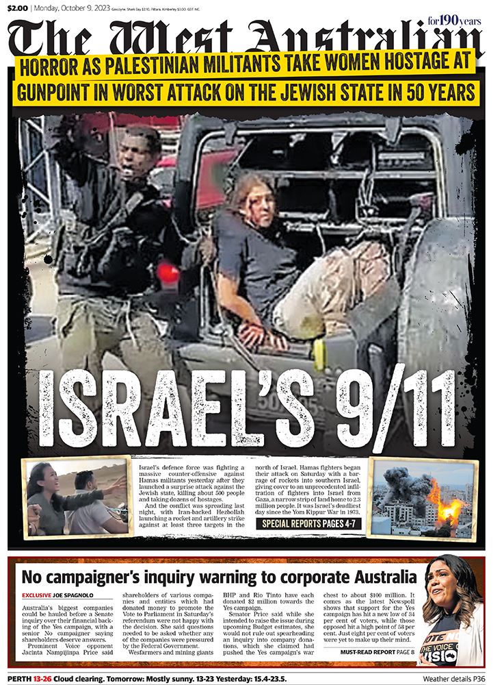 The front page of Monday's The West Australian.