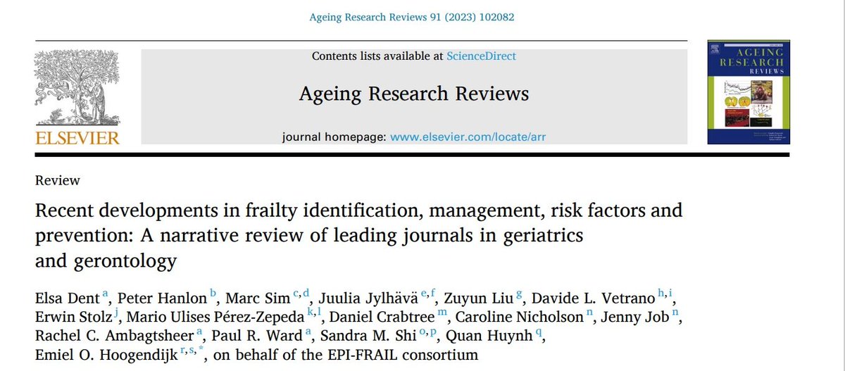 Emiel Hoogendijk (@emielhoogendijk) on Twitter photo 📝 The 1st paper of the EPI-FRAIL network! "Recent developments in #frailty identification, management, risk factors and prevention".
Great collaboration with <a href="/ElsaDent/">Elsa Dent</a>, <a href="/PHanlon17/">Peter Hanlon</a>, <a href="/DLVetrano/">Davide L Vetrano</a>, <a href="/marc_p_sim/">Marc Sim</a>, <a href="/shisadoctor/">Sandra Shi</a> et al.
#OpenAccess #geriatrics
doi.org/10.1016/j.arr.… 📝 The 1st paper of the EPI-FRAIL network! "Recent developments in #frailty identification, management, risk factors and prevention".
Great collaboration with <a href="/ElsaDent/">Elsa Dent</a>, <a href="/PHanlon17/">Peter Hanlon</a>, <a href="/DLVetrano/">Davide L Vetrano</a>, <a href="/marc_p_sim/">Marc Sim</a>, <a href="/shisadoctor/">Sandra Shi</a> et al.
#OpenAccess #geriatrics
doi.org/10.1016/j.arr.…