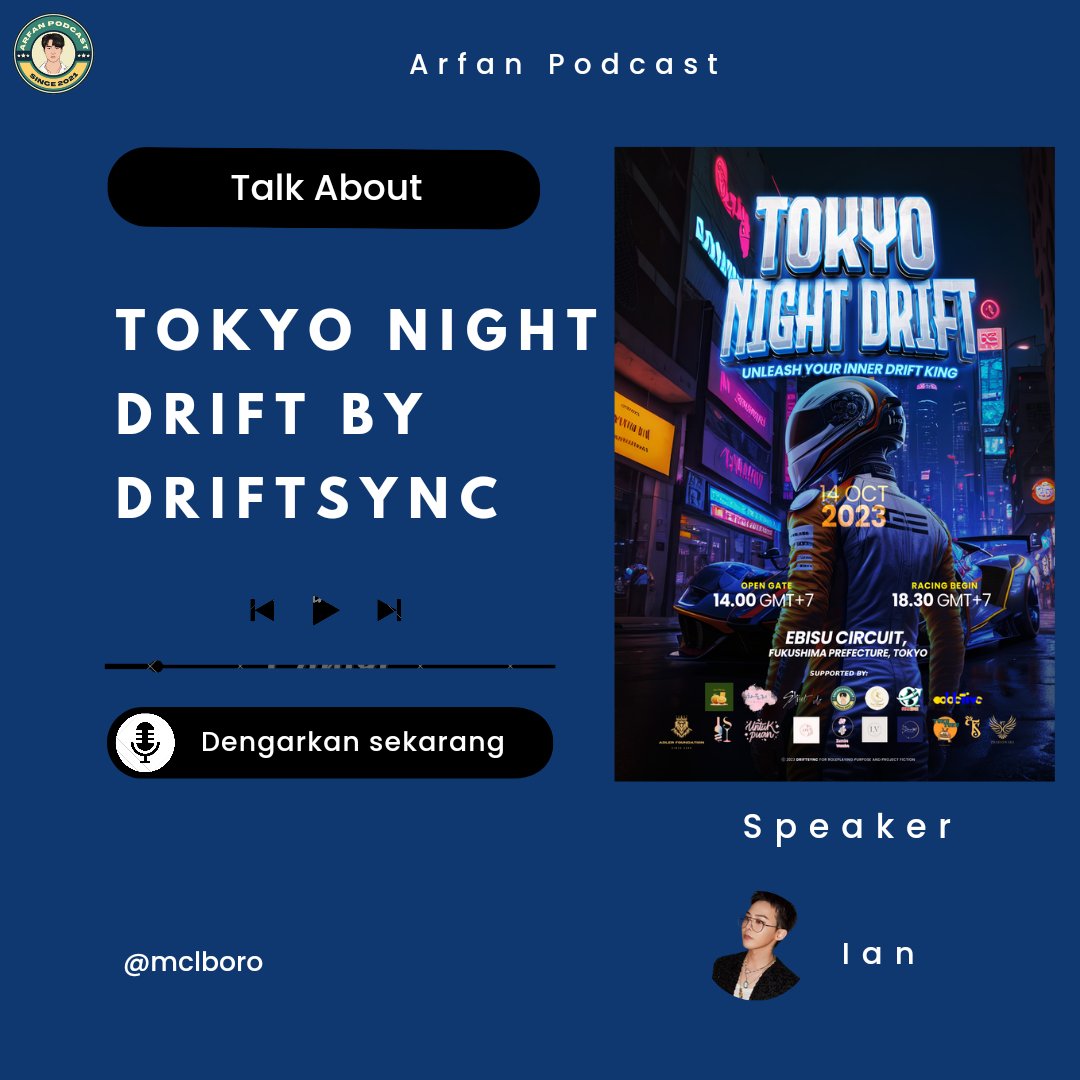 mclboro's tweet photo. ️

         ━━━━━━━━━━━━━━━━
              Podcast Talk About
                 Tokyo Night Drift
                   By DRIFTSYNC
         ━━━━━━━━━━━━━━━━

On air tonight at 7.30 with speaker :  Ian.
Stay tune!

️ https://t.co/EHosIuJQN4
