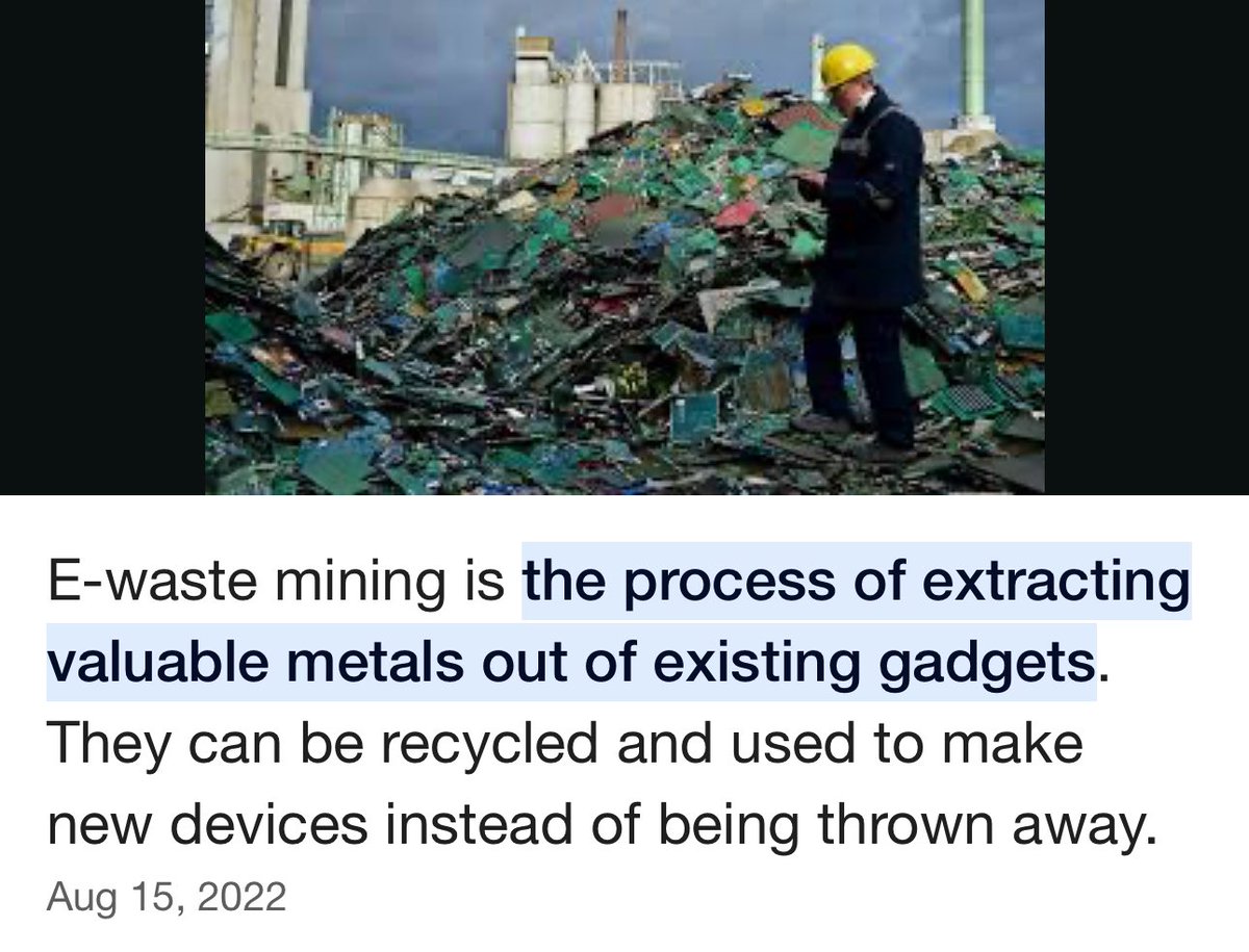 Xiye Bastida (@xiyebastida) on Twitter photo Can someone explain why we aren’t mining our e-waste instead of the planet?
“We generate around 40 million tons of electronic waste every year. That's like throwing 800 laptops every second” Can someone explain why we aren’t mining our e-waste instead of the planet?
“We generate around 40 million tons of electronic waste every year. That's like throwing 800 laptops every second”