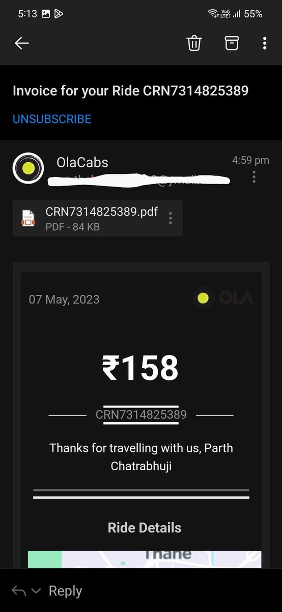 PChatrabhuji's tweet photo. @ola_supports @Olacabs @bhash 

My ride total was 158 and I was charged 572. I have been trying to check this with the support but they have been useless.

Can someone check and refund the extra amount? https://t.co/imGf4g9NTH