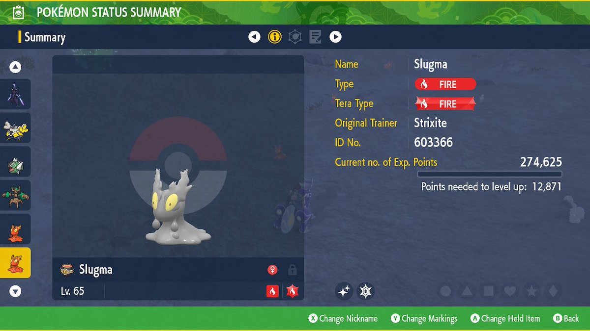 Strixite's tweet image. 2x Shiny #Slugma!! 

My first #ShinyPokemon found in the #Kitakami region during a Slugma Mass outbreak, A tidy shiny! ✨ 

#ShinyHunting #ShinyLivingDex #PokemonScarletViolet #DLC