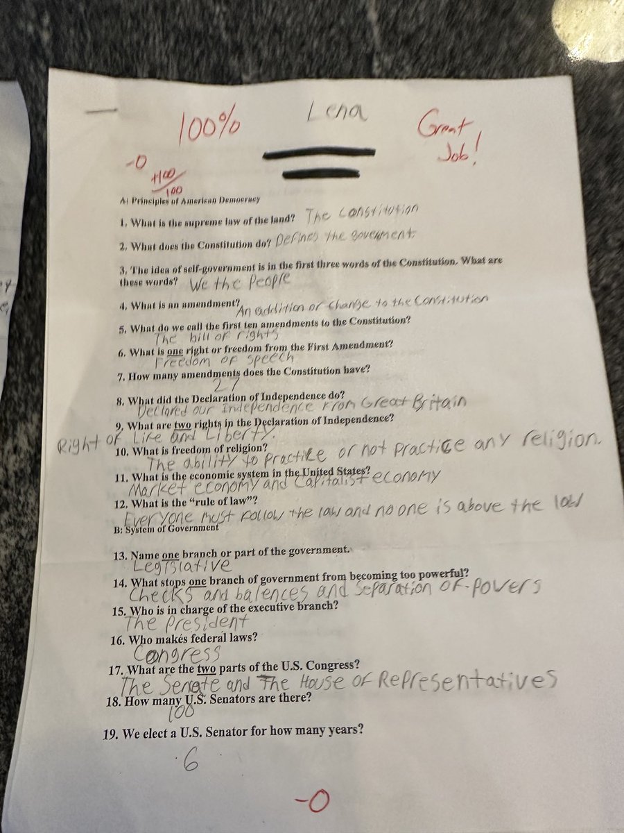 Every high school senior should pass the same civics test required of immigrants before voting. There are 100 questions &amp; 60% is a passing score. A 10-year-old in Iowa took my proposal as a challenge: she took the test &amp; aced it. Read the letter she sent me. We still have hope.🇺🇸