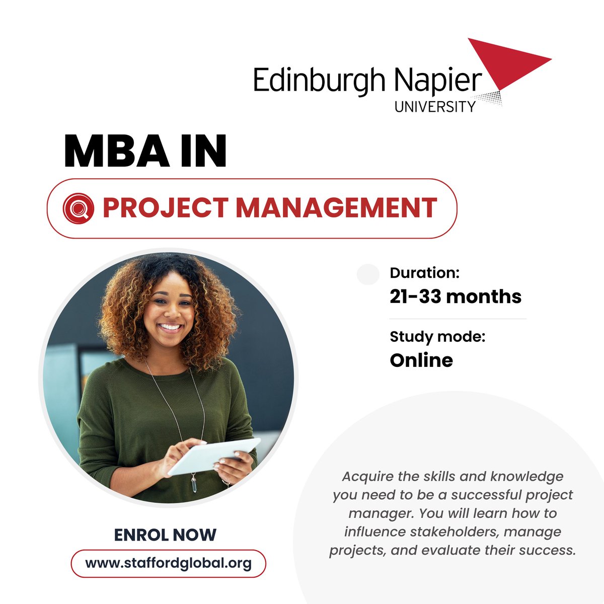Stafford_Global's tweet photo. Earn your Online MBA in Project Management and take your career to the next level.

Enrol today and start your journey to project success!
🔗https://t.co/w31m1lGCQO

#ProjectManagementMBA #OnlineLearning #CareerBoost #ProjectSuccess #SkillsForSuccess https://t.co/d1nvofFy1a