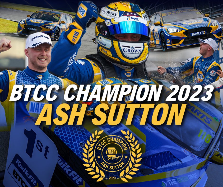 🔵🟡 4x BTCC CHAMPION !!!!! 🏆🏆🏆🏆

<a href="/ASuttonRacing/">Ashley Sutton</a> 🤜🔵🟡🤛

#NAPARacingUK #BTCC #Champion