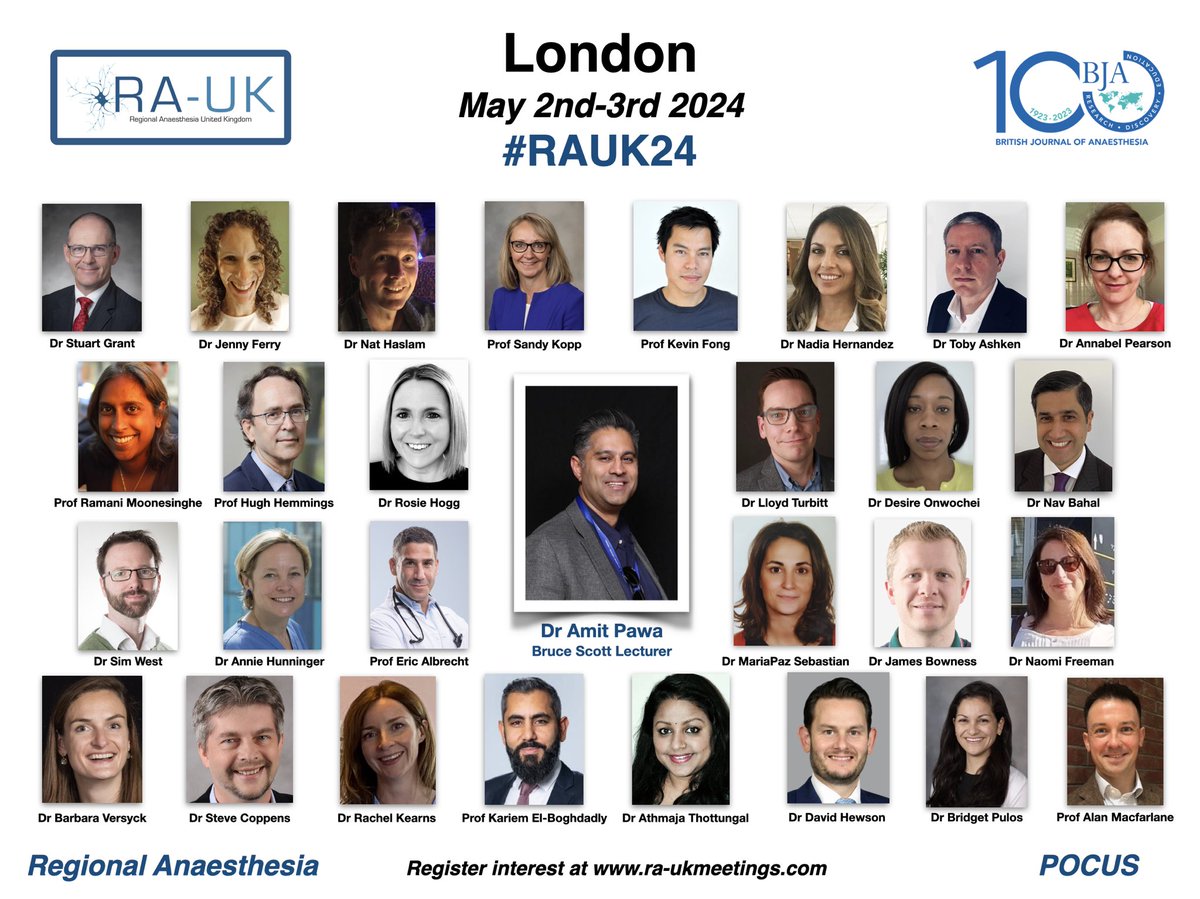 Not long until bookings open <a href="/RegionalAnaesUK/">RA-UK</a> #RAUK24 with <a href="/BJAJournals/">British Journal of Anaesthesia</a> 

🤩Bruce Scott lecturer <a href="/amit_pawa/">Dr Amit Pawa💉🎙️</a> 
🤗World class lecturers
🔜Workshop faculty TBA soon
💥Hot topics/debate/ask the expert

🇬🇧London 
🗓️Save the date-May 2nd/3rd
💻In person/online

ra-ukmeetings.com