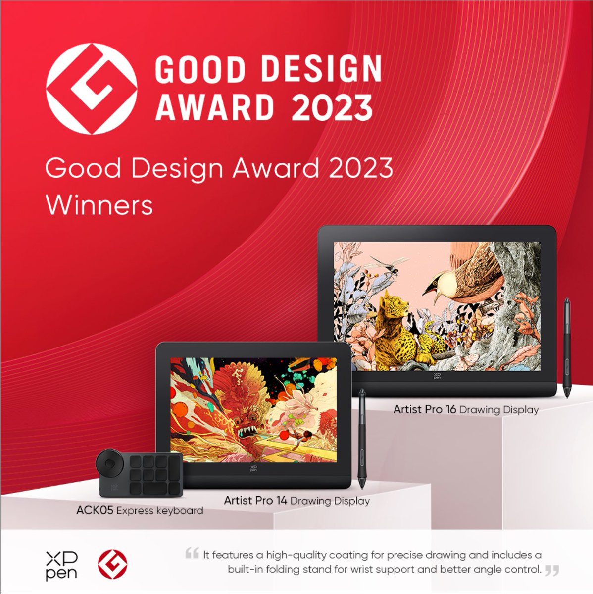 ❤️‍🔥We're thrilled to announce Artist Pro 14/16 Drawing Display and ACK05 Express keyboard have both won Good Design Award for 2023 #gooddesignaward #xppen