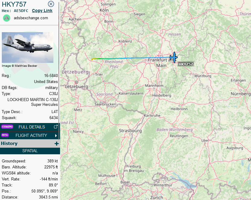 SirListenalot's tweet photo. #C130 #AE5DFC as #HKY757 en route Spangdahlem - FeteΕti Air Base, Romania. Likely support for the "SP" #F16's that are there https://t.co/cgMVGFghgP