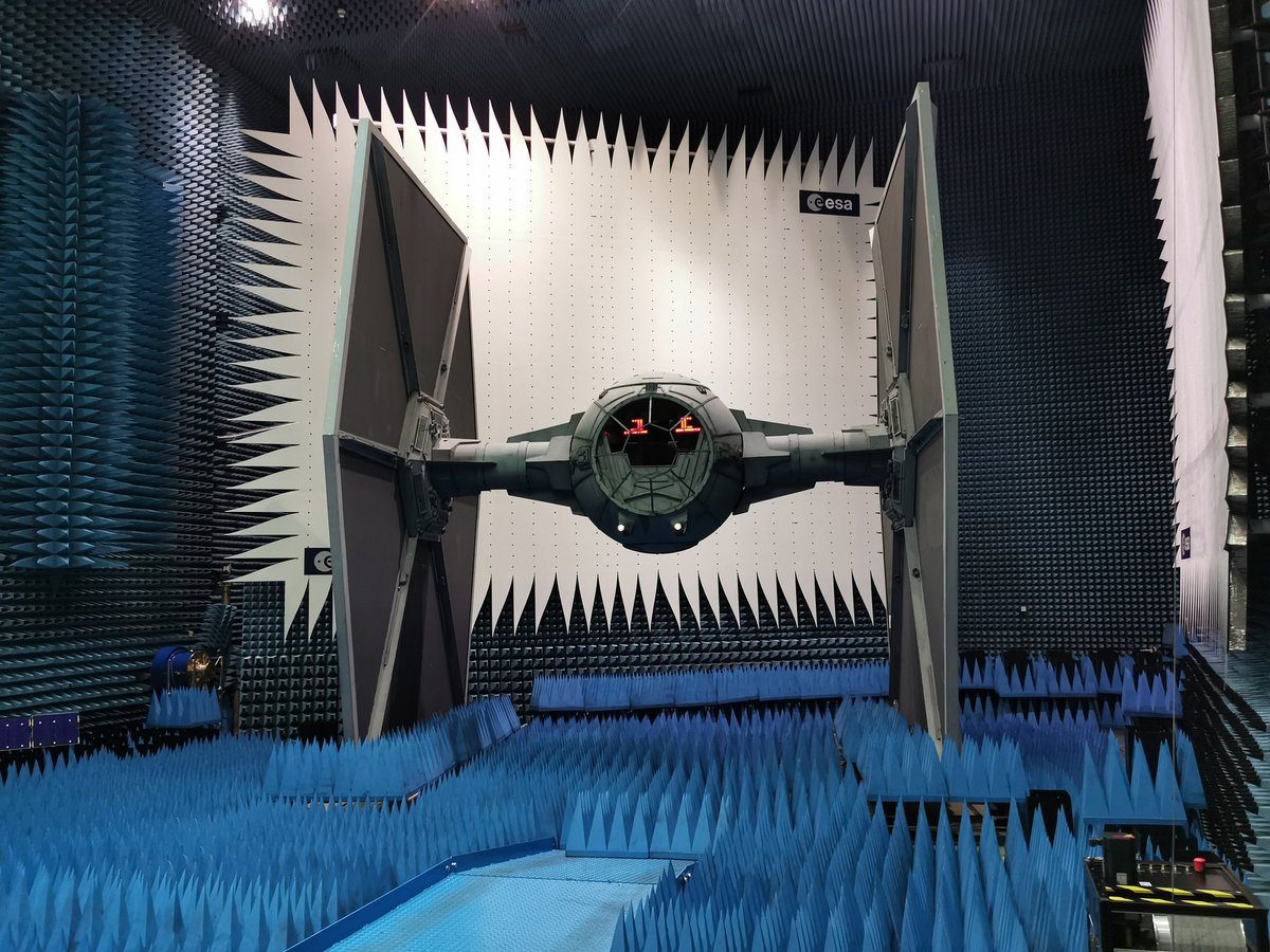 Wow, a gigant Tie Starfighter from #StarWars in the anechoic chamber of ESTEC. Spectacular sight! #ESAOpenDay