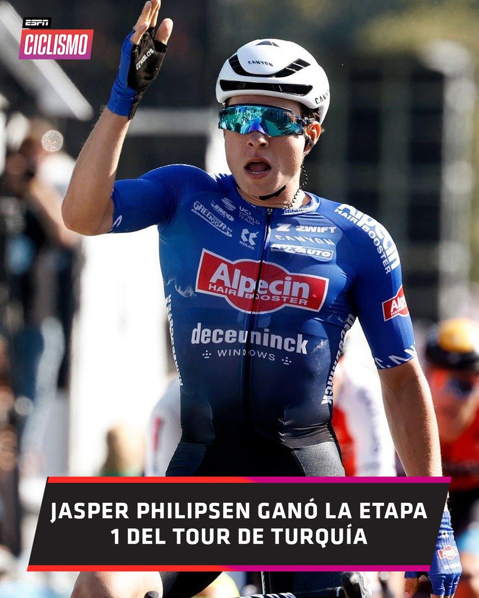 ESPNCiclismo's tweet photo. #Philipsen domina los sprints en cualquier parte del mundo 💥

Lo acompañaron en el podio Gleb #Syritsa del #AstanaQazaqstanTeam y Timothy #Dupont del #TartelettoIsorex. https://t.co/frf7GbruEd